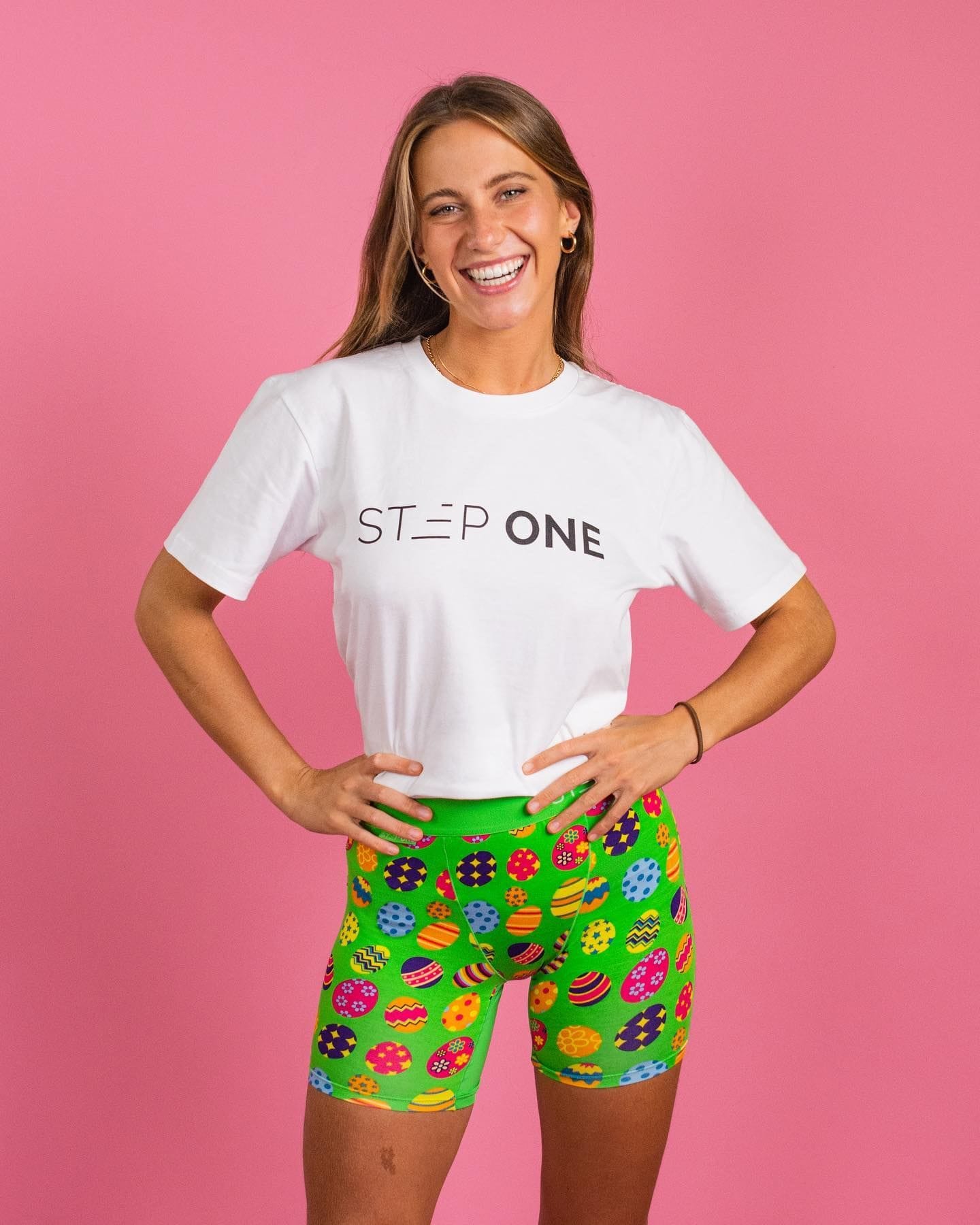 A Step One model wearing the company's Easter-themed underwear
