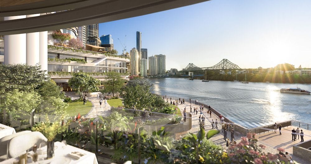 A render of the outdoor area in the Brisbane Waterfront project (Provided)