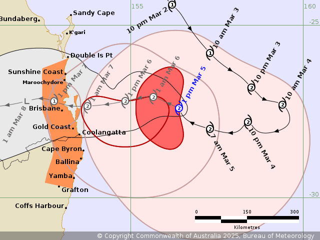 Tropical Cyclone Alfred issued by BOM at 1:18 pm AEST Wednesday 5 March 2025