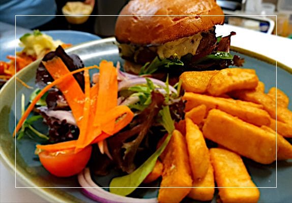 burger and chips