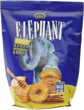 ALKA ELEPHANT PRETZELS - HONEY, MUSTARD & ONION 12X160G (110/SKID)