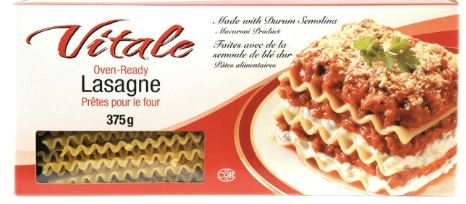 VITALE LASAGNE OVEN READY 12X375G (55/SKID)