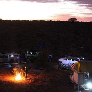 Simpson Desert Camp with Sunset