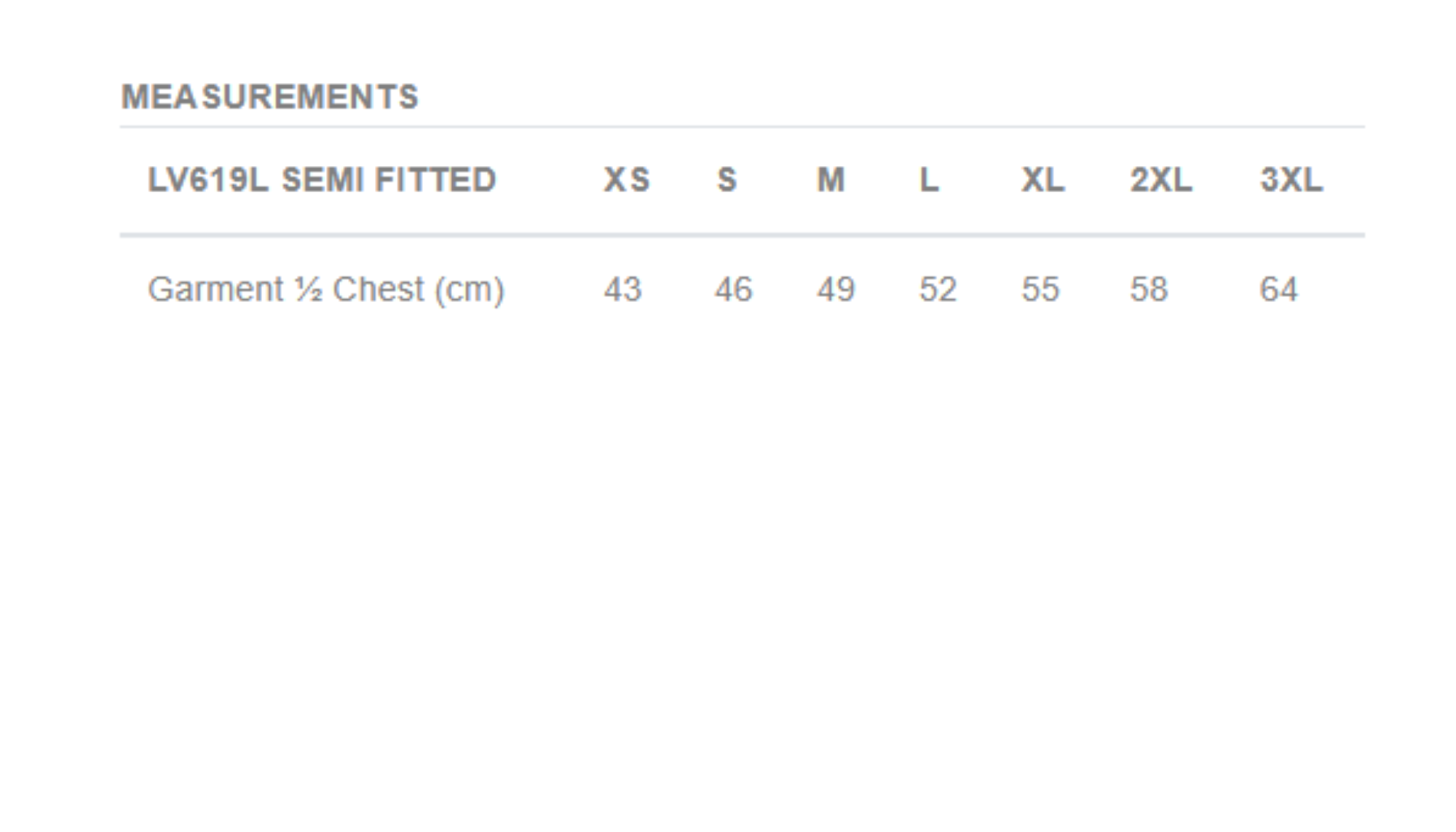 Size chart