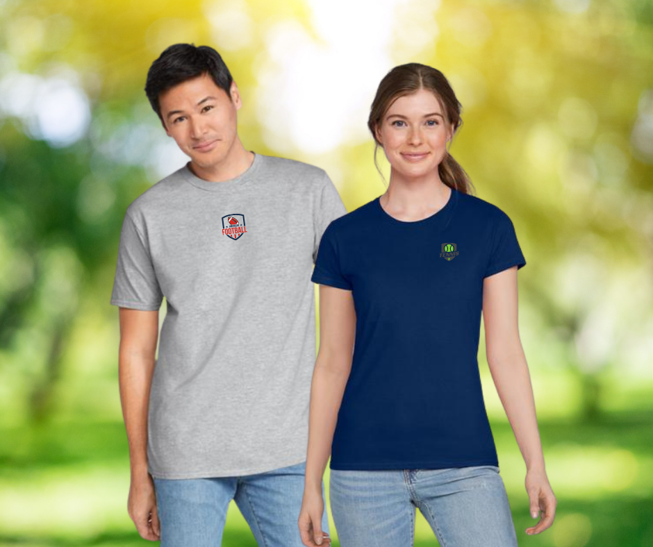 Models wearing custom branded promotional t-shirts