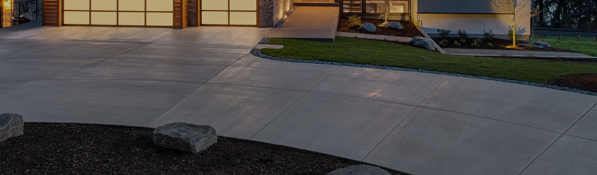 New Concrete Driveway at Dusk