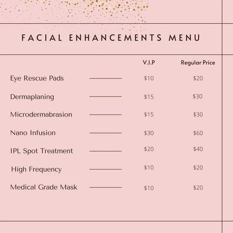 Facial Enhancements Menu