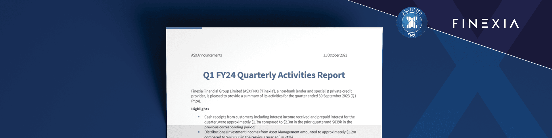 Q1 FNX FY24 Quarterly Activities Report Q1 FNX FY24 Quarterly Activities Report