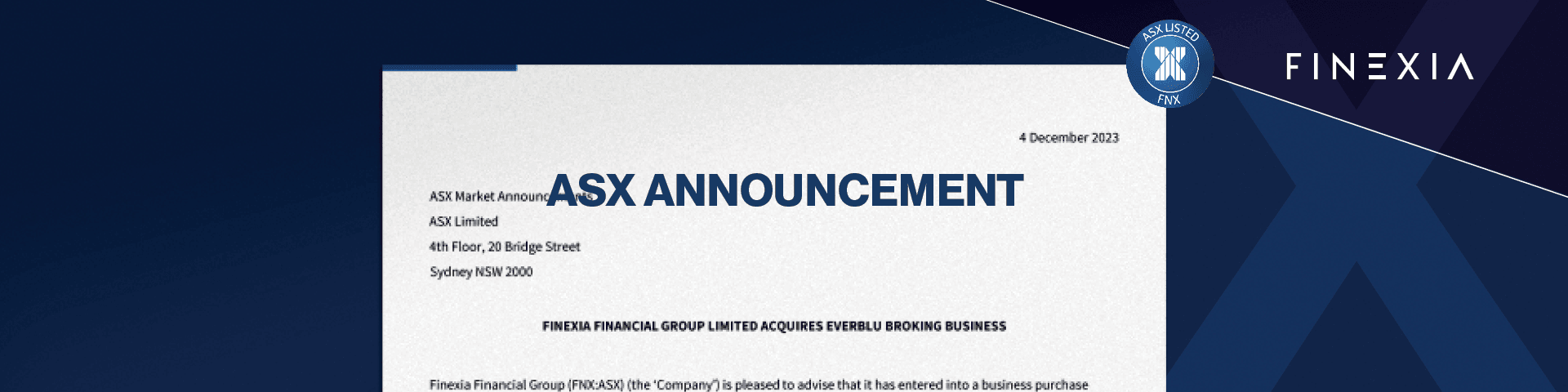Finexia Financial Group Limited Acquires Everblu Broking Business Finexia Financial Group Limited Acquires Everblu Broking Business