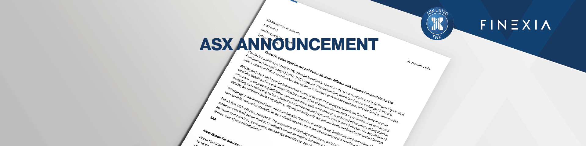 Finexia Financial Expands into Fixed Income with Yield Report Acquisition | ASX Update Finexia Financial Expands into Fixed Income with Yield Report Acquisition | ASX Update