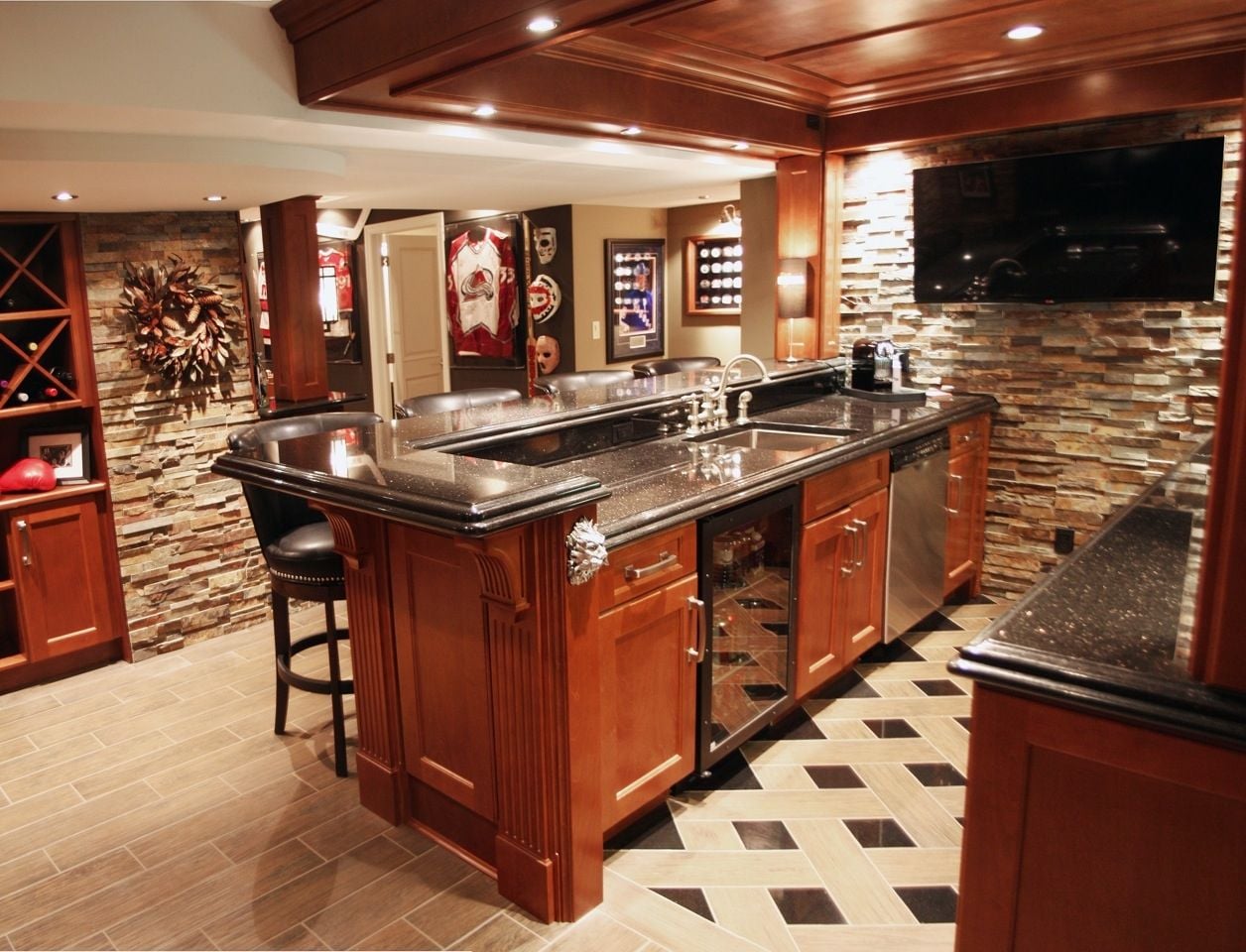 Basement bar and recreation area for friends and family to hang out and watch the game