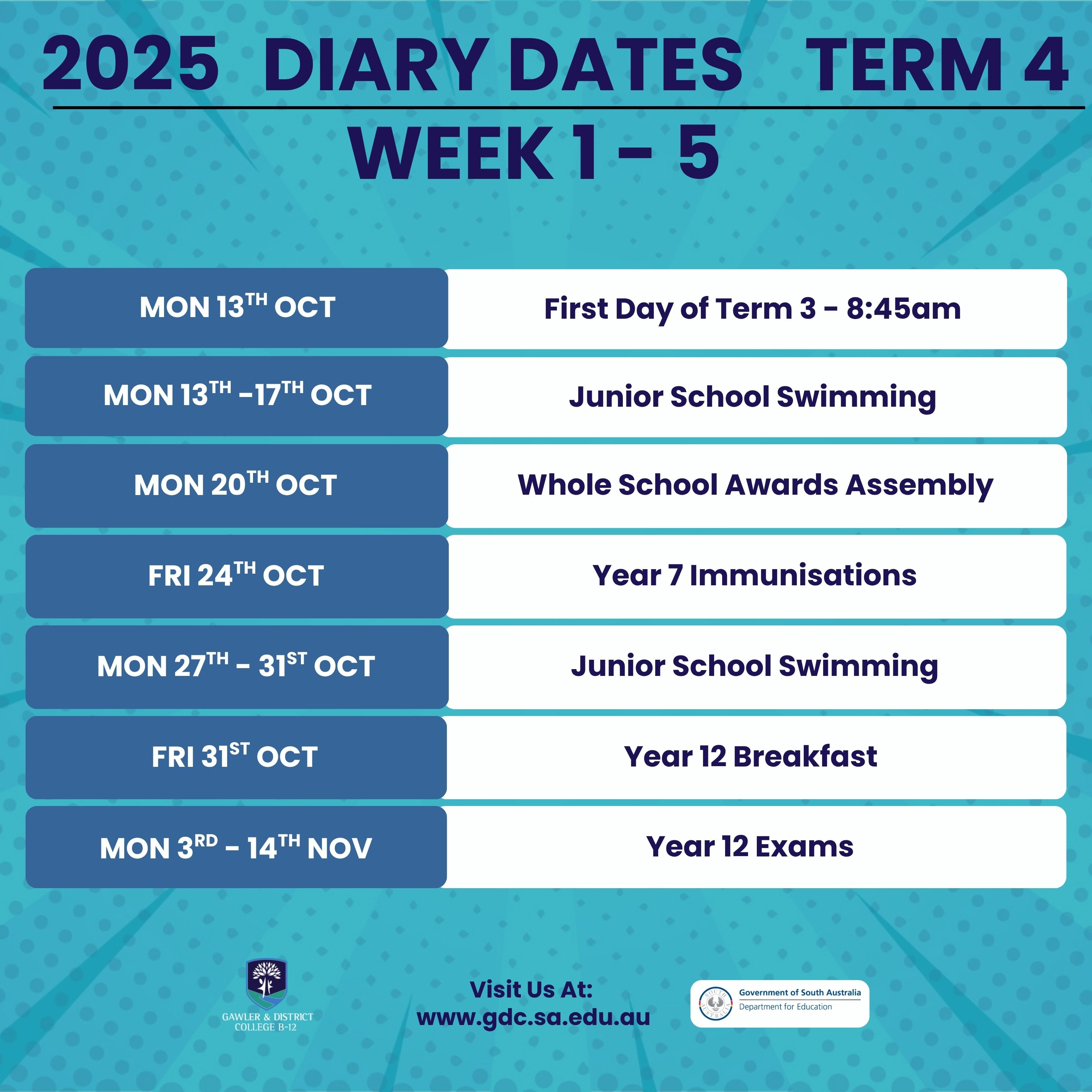 Diary Dates Term 4