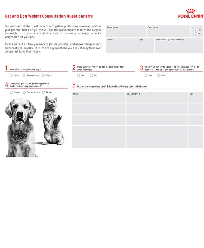 Cat and Dog Weight Consultation Questionnaire