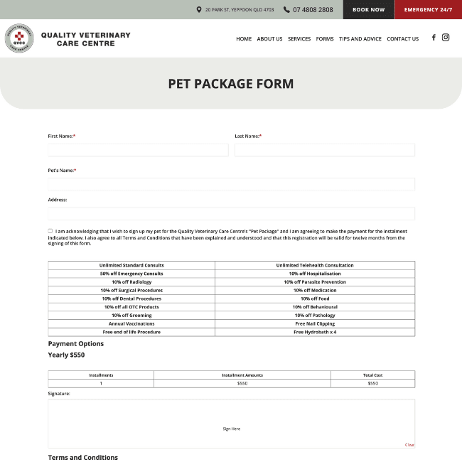 Pet Package Form Pet Package Form