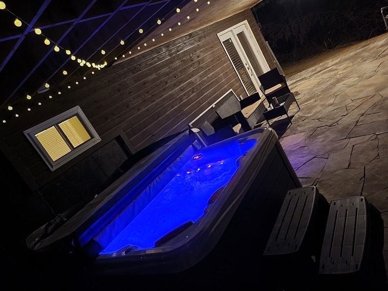 flagstone patio and hot tub pad