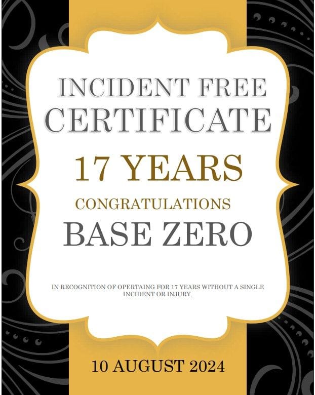 Incident Free certificate 17 years