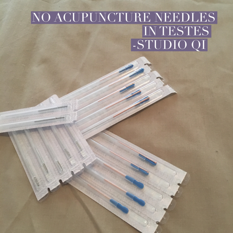 Acupuncture needles don't go into Testicles for building sperm