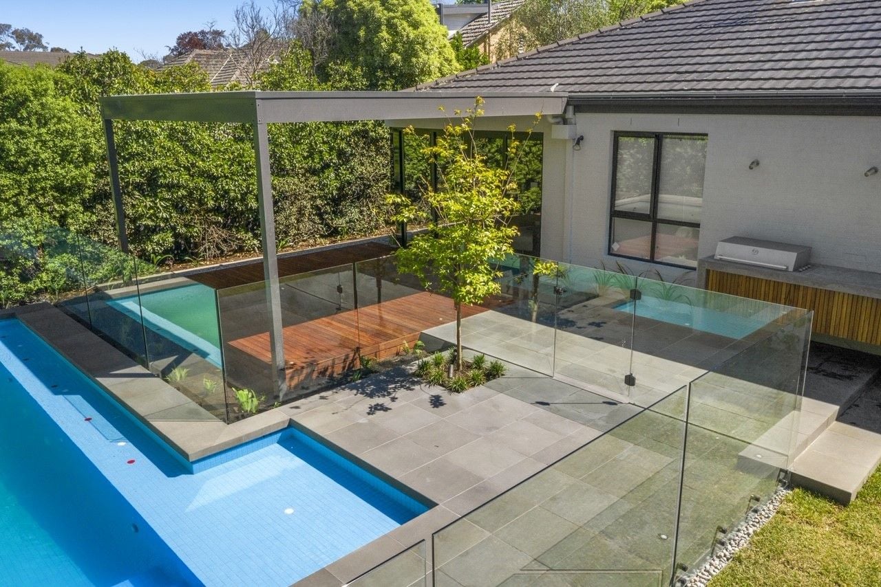 Midnight Bluestone pool coping & surround Midnight Bluestone pool coping & surround