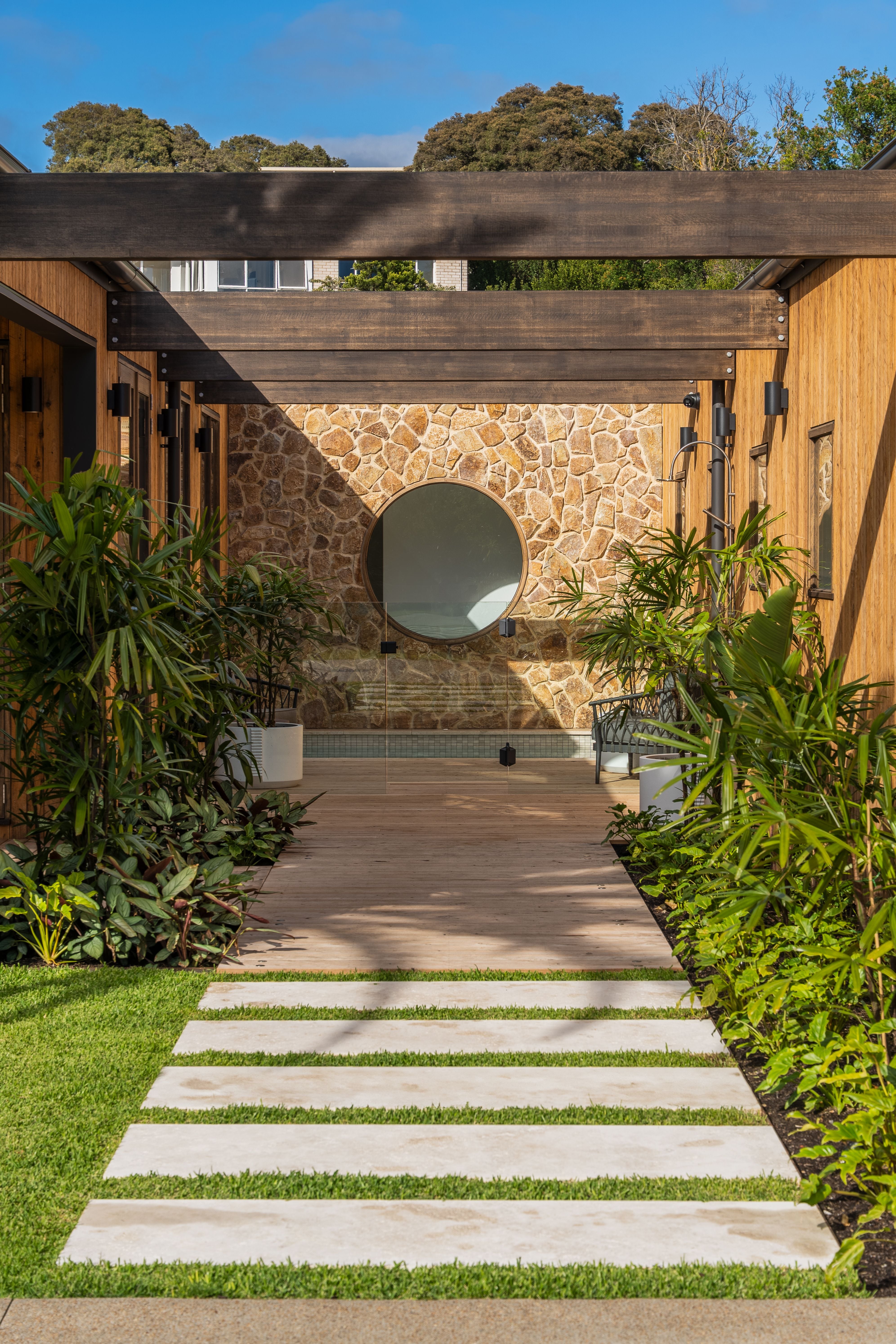 Classic Travertine Pavers + Colorado Wall Cladding
