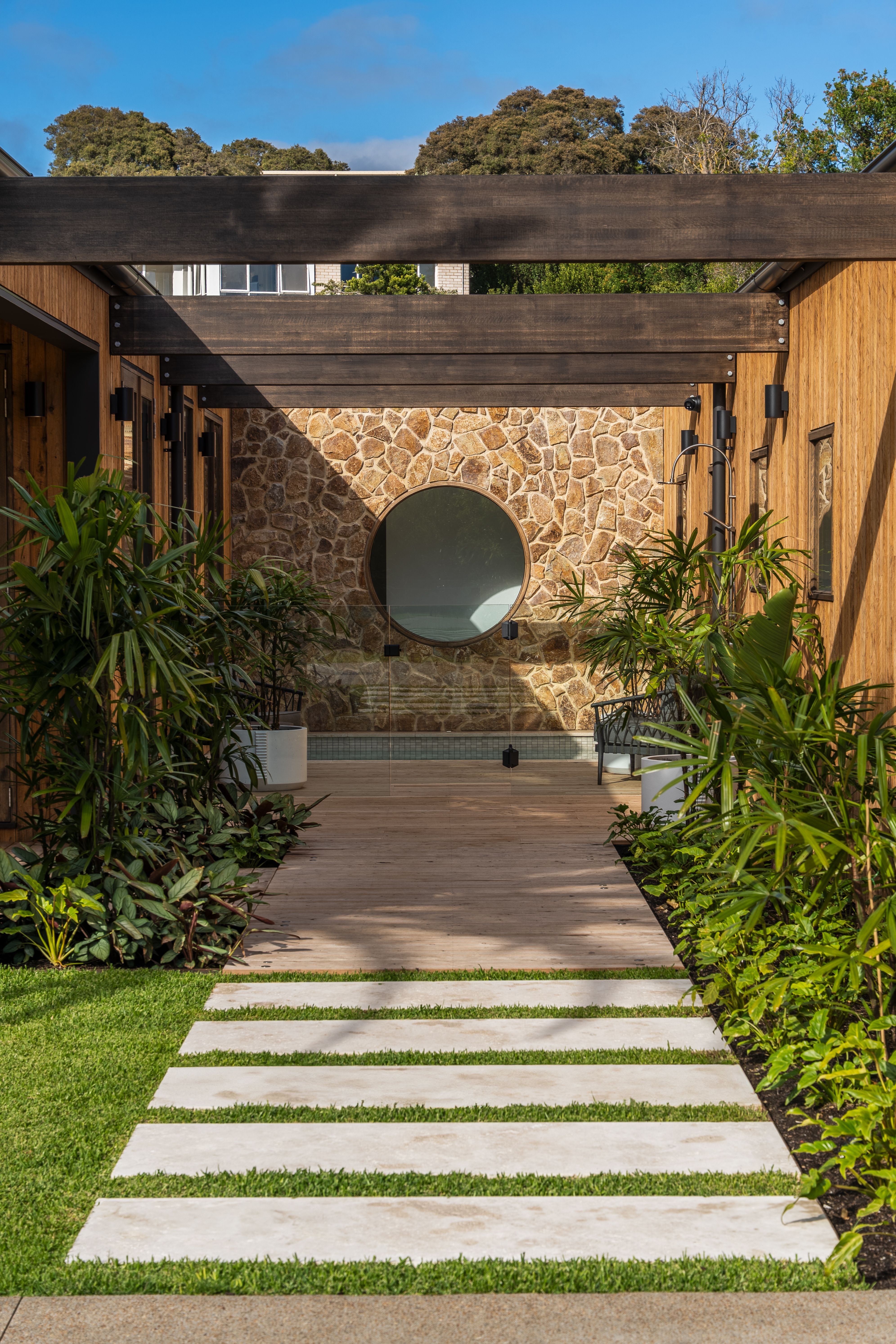 Classic Travertine Pavers + Colorado Wall Cladding