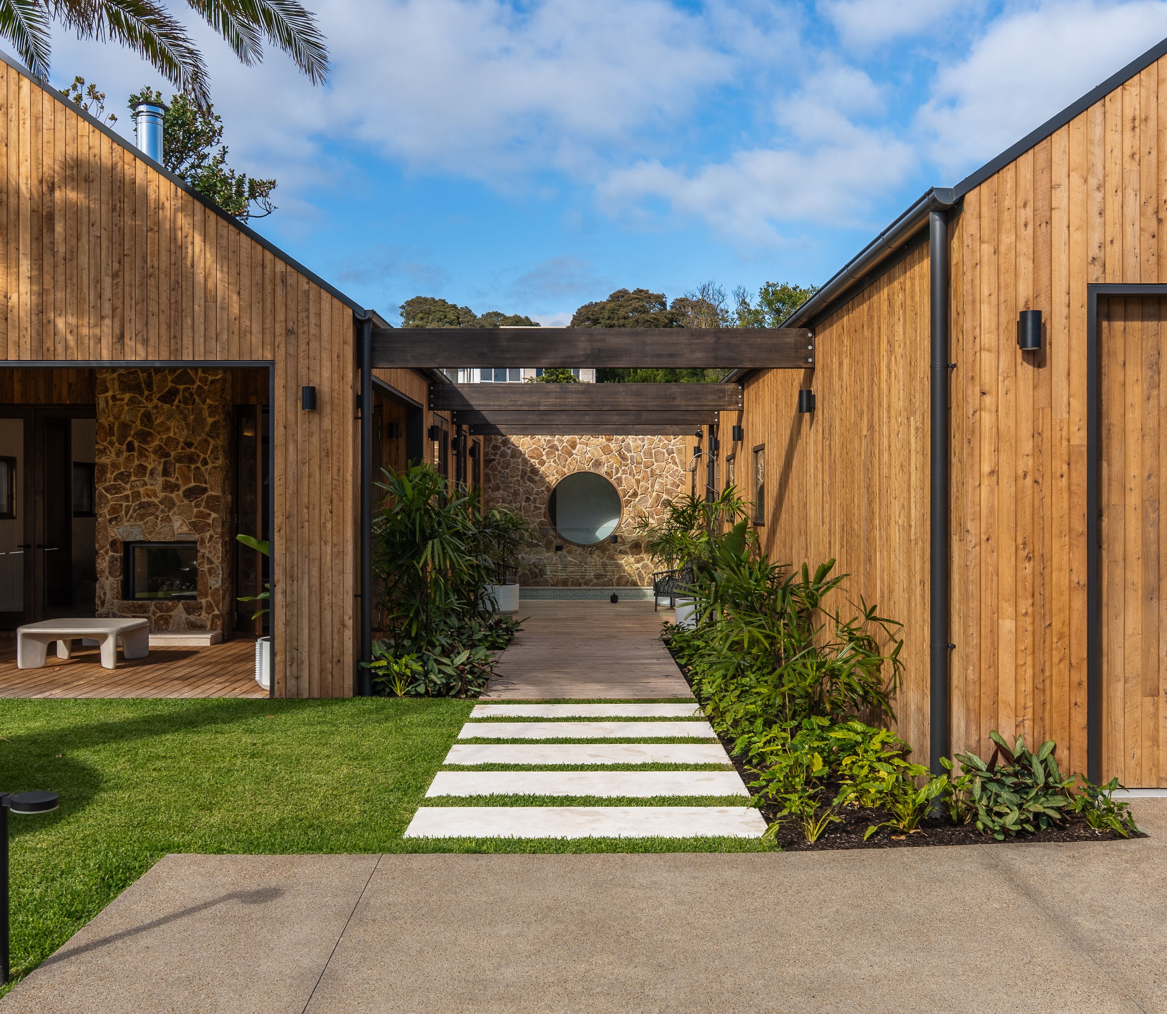 Classic Travertine Pavers + Colorado Wall Cladding