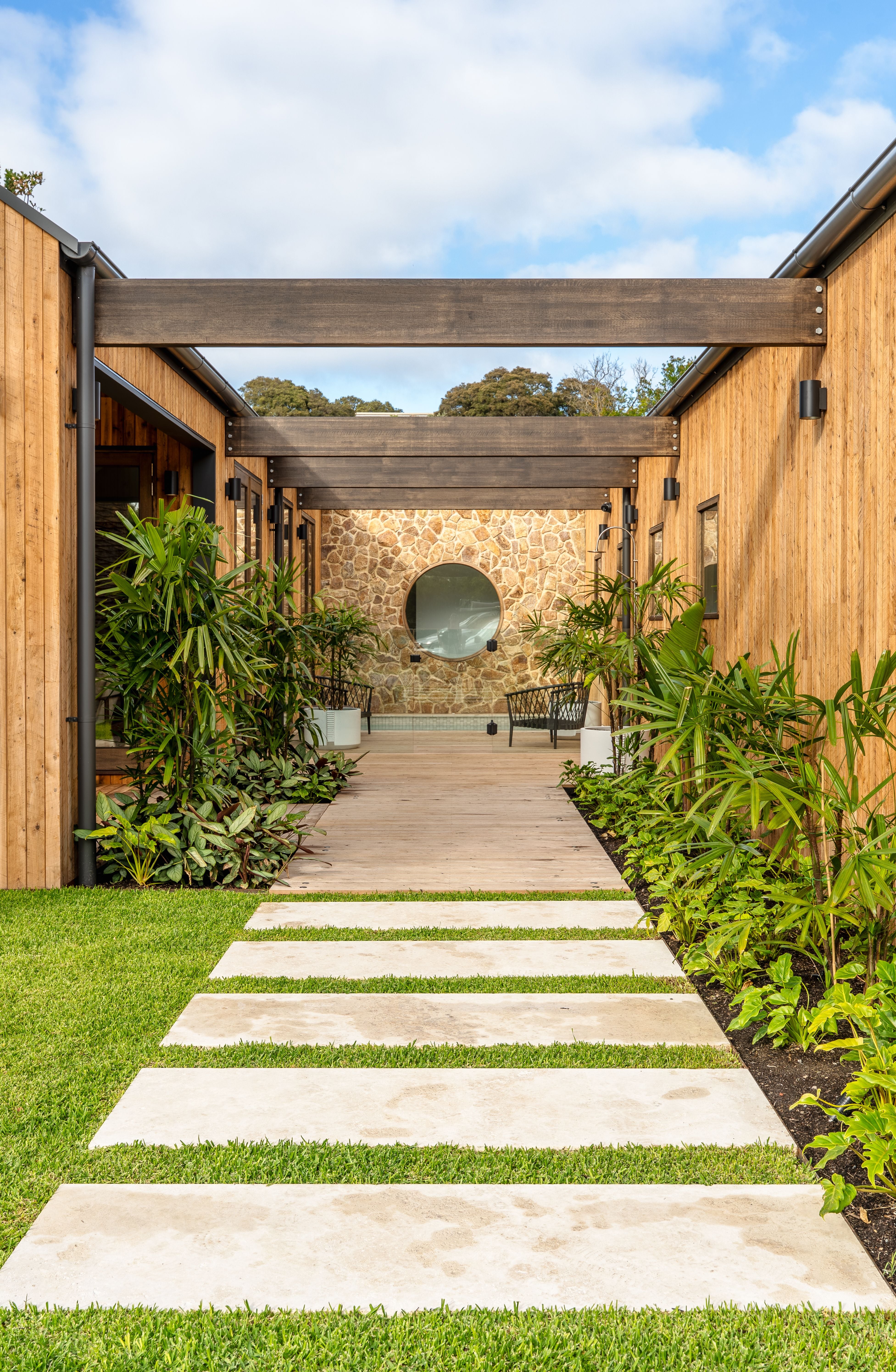 Classic Travertine Pavers + Colorado Wall Cladding
