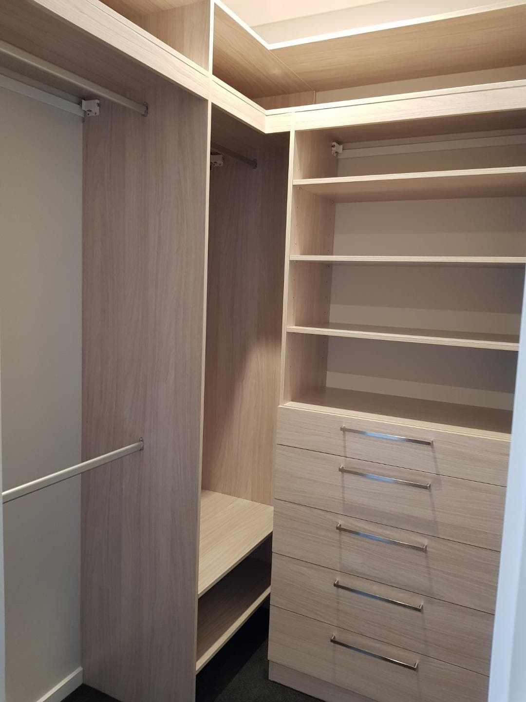 WIR using Polytec Soft Walnut Matt. LED strip lighting behind pelmet