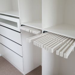 White WIR with Artia trouser racks and drawer fronts with clear glass inserts