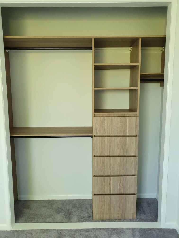 Built in robe using Polytec Maison Oak Ravine with black hanging rail