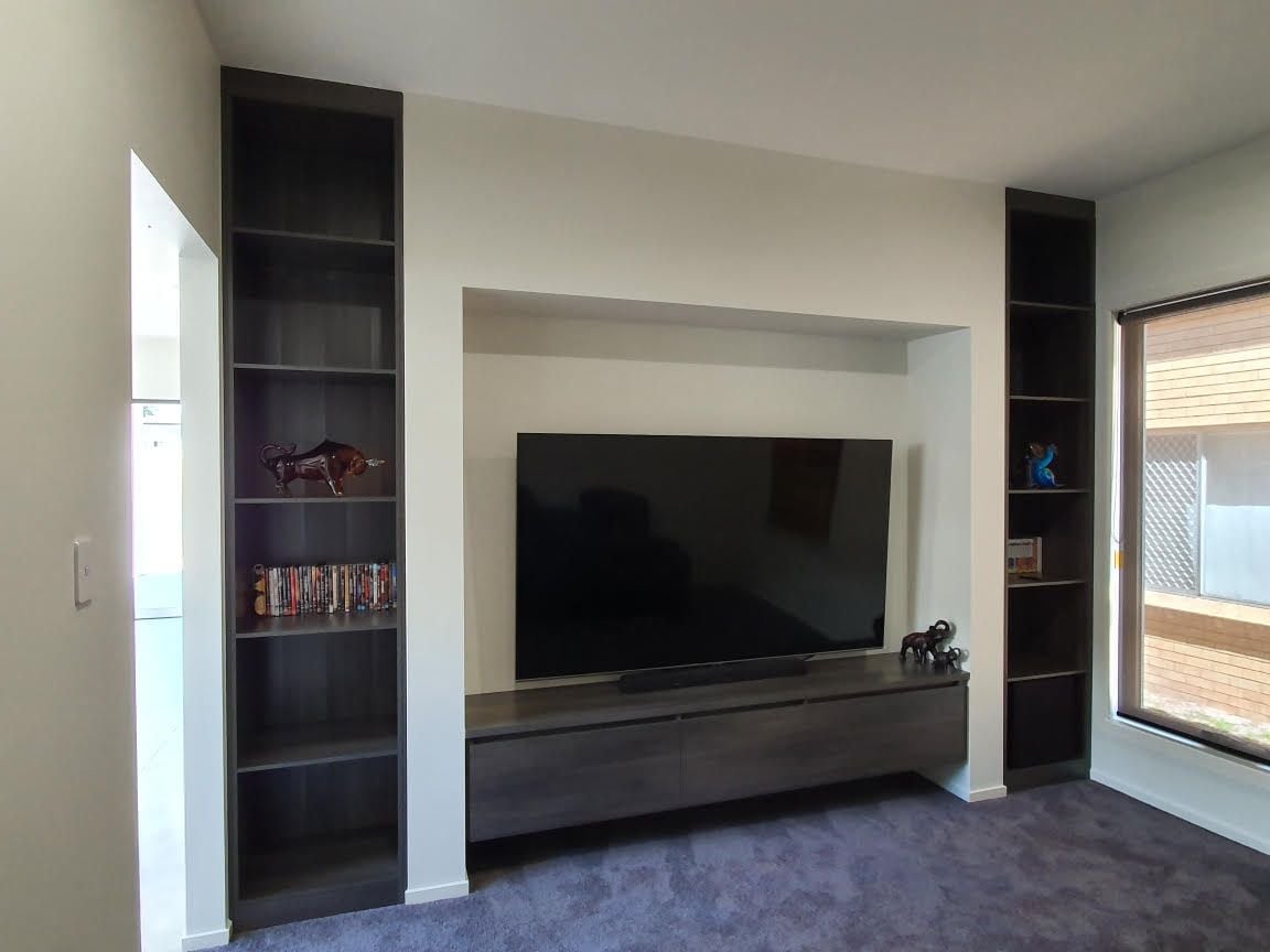 TV unit & side display shelving using Polytec "Char Oak Matt" MR MDF.