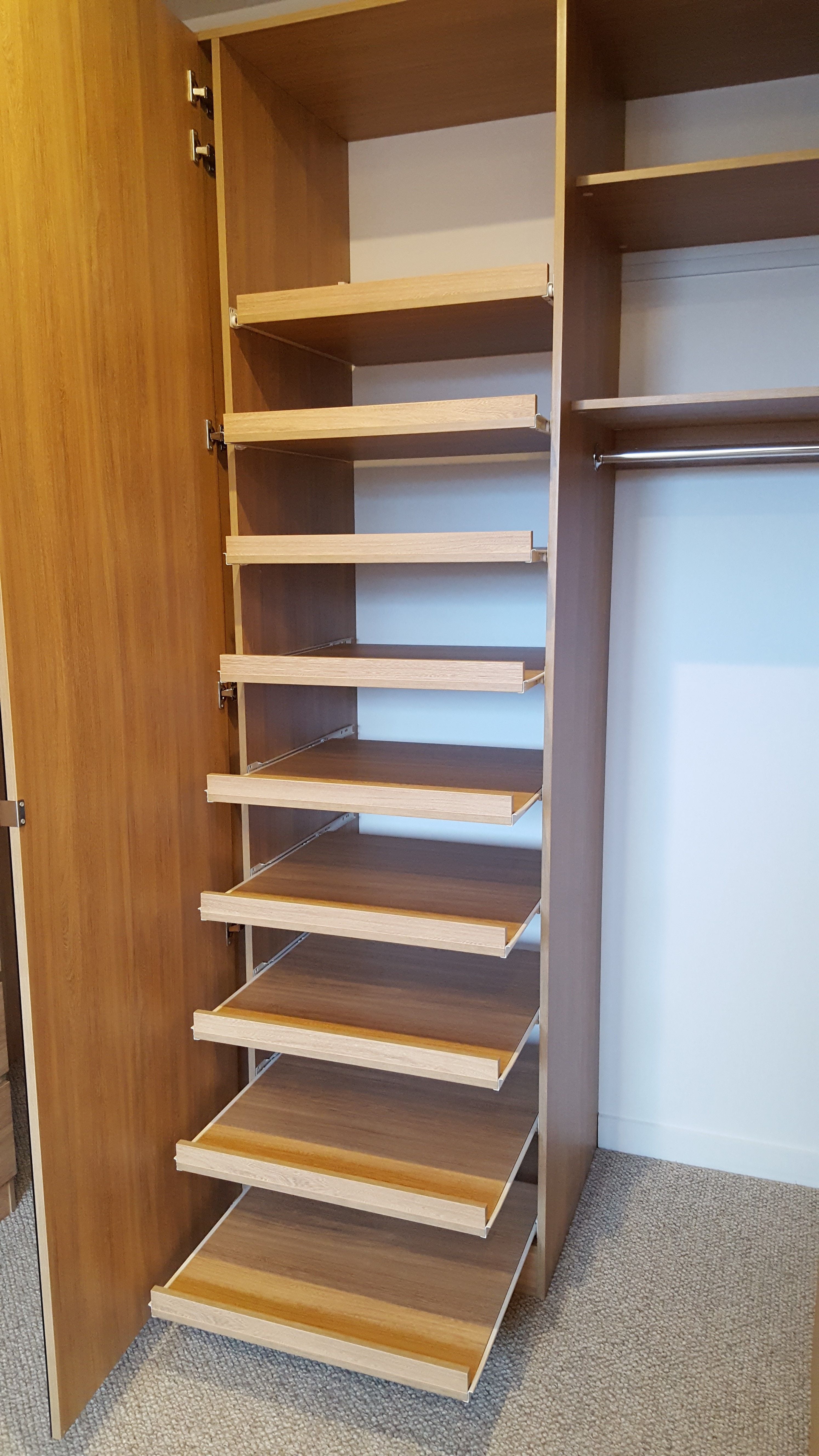 Slide out shoe shelf