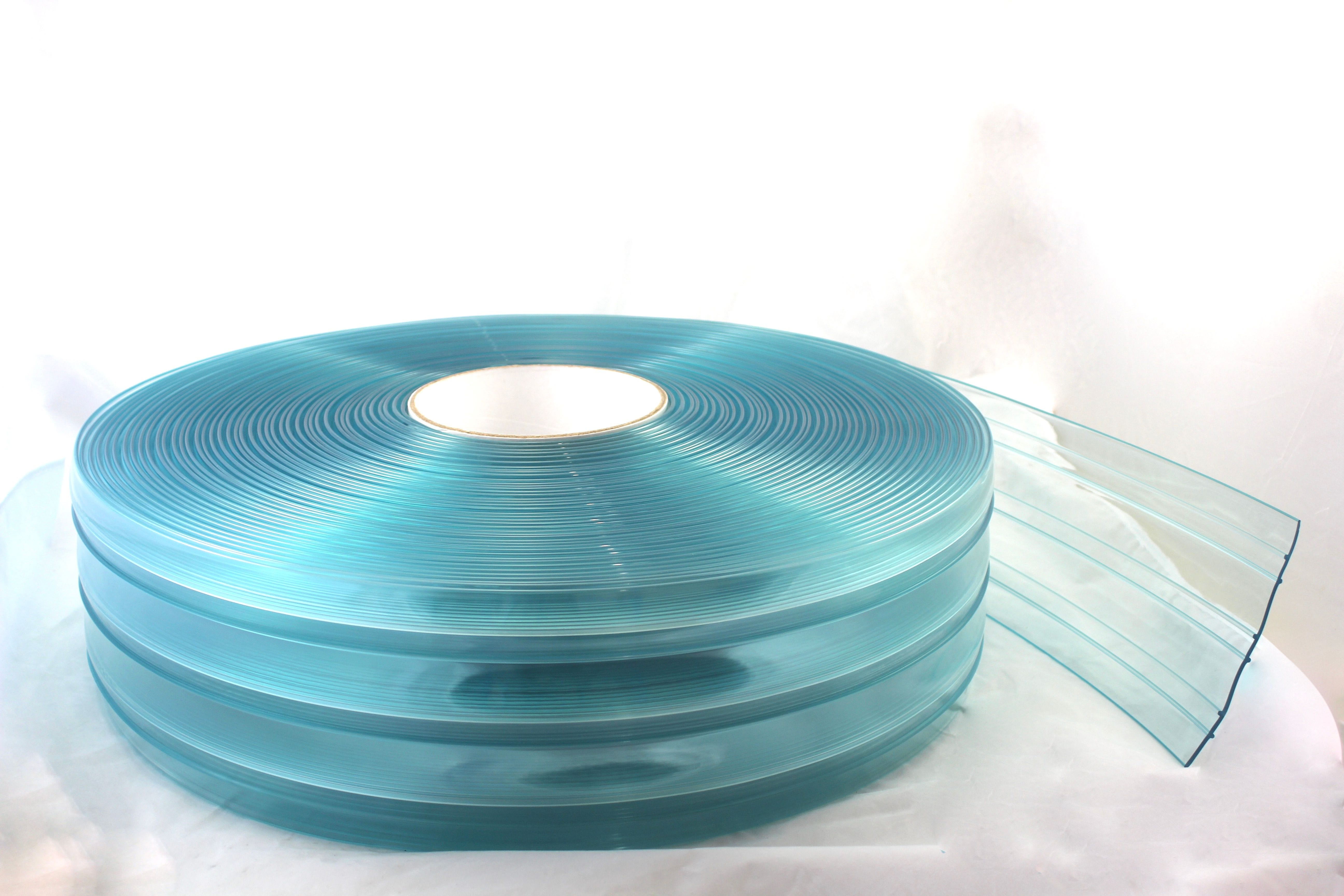 3mm thick x 150mm wide x 50 metres Clear Ribbed PVC Freezer Grade (Weight 27Kg)