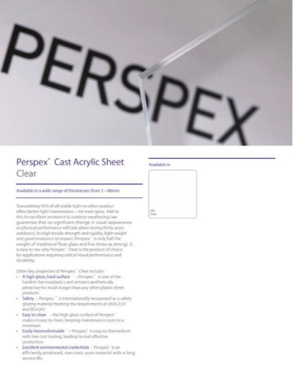Perspex Cast Acrylic Sheet Clear