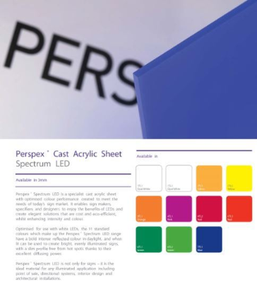Holland Plastics Perspex Spectrum LED Cast Acrylic Sheet Guide