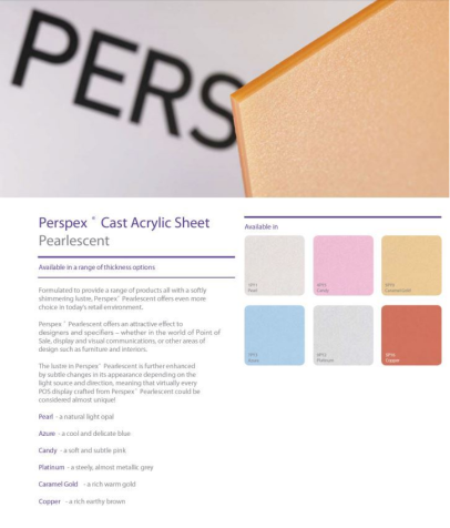 Holland Plastics Perspex® Pearlescent Product Guide