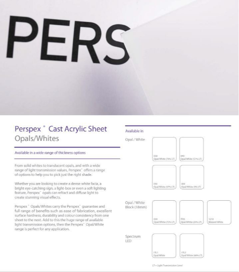 Holland Plastics Perspex® Opal Sheet Product Guide