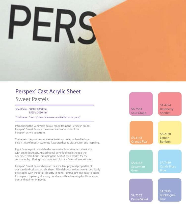 Holland Plastics Perspex® Sweet Pastels Product Guide