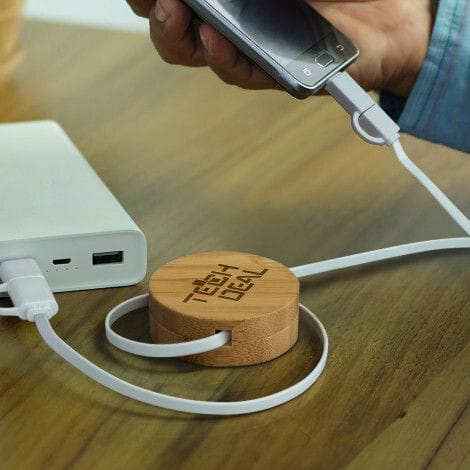 Bamboo Retractable Charging Cable