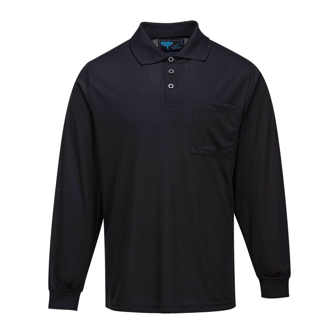 Long Sleeve Solid Colour Micro Mesh Polo Black Long Sleeve Solid Colour Micro Mesh Polo Black
