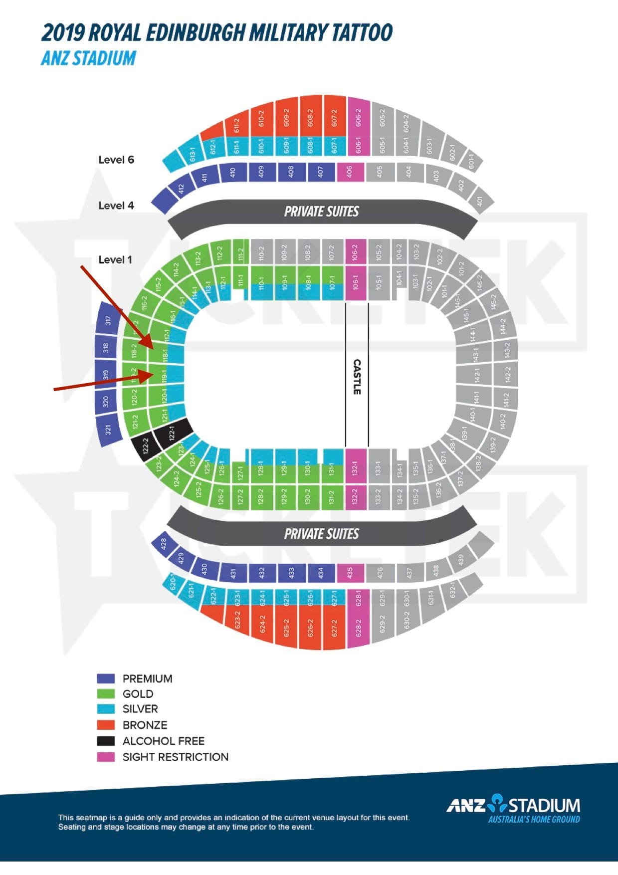ANZ Seating Map for The Royal Edinburgh Military Tattoo