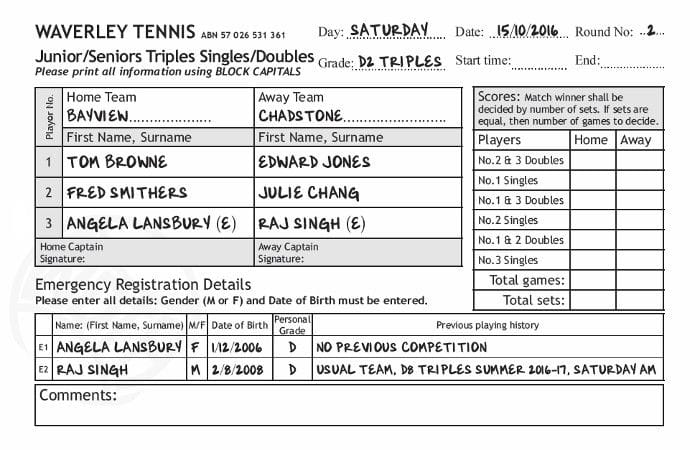 Sample Scoresheet Sample Scoresheet