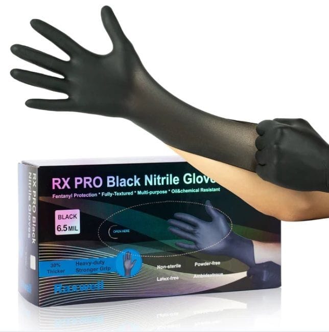 Raxwell RX PRO Black Nitrile Gloves 6.5mil Box Of 100 - S, M, L & XL