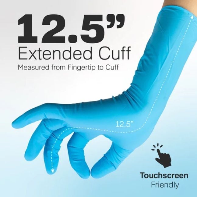 Raxwell RX PRO Blue Nitrile Gloves 12" Extended Cuff 8.5mil-Size S,M,L,XL-50/box