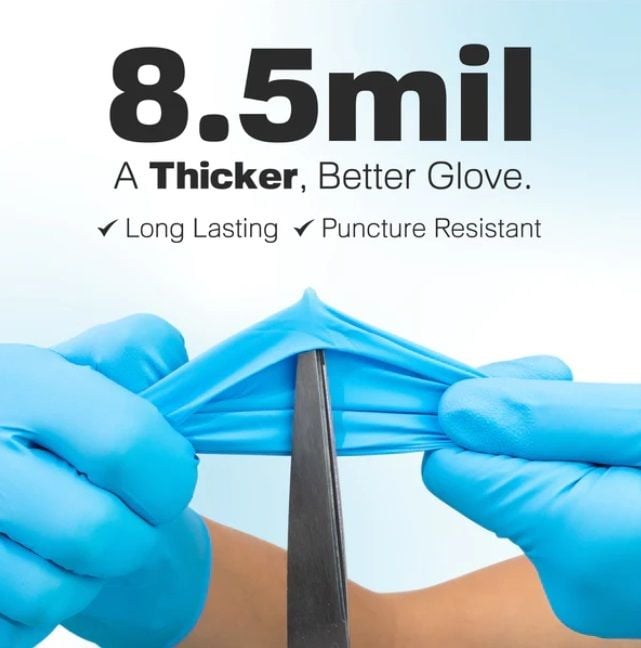 Raxwell RX PRO Blue Nitrile Gloves 12" Extended Cuff 8.5mil-Size S,M,L,XL-50/box