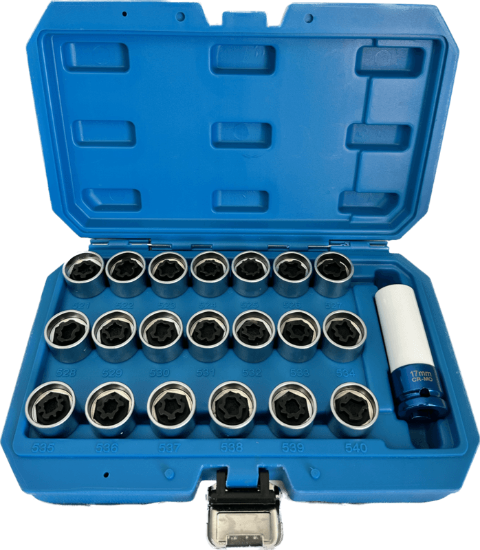 21 Pieces Volkswagen Tyre Locking Wheel Nut Socket Set Pattern Style 21 Pieces Volkswagen Tyre Locking Wheel Nut Socket Set Pattern Style