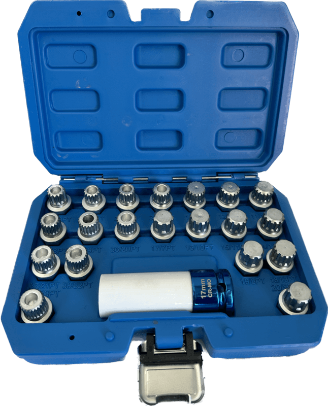 21 Pieces BMW Tyre Locking Wheel Nut Socket Set Spline Style 21 Pieces BMW Tyre Locking Wheel Nut Socket Set Spline Style