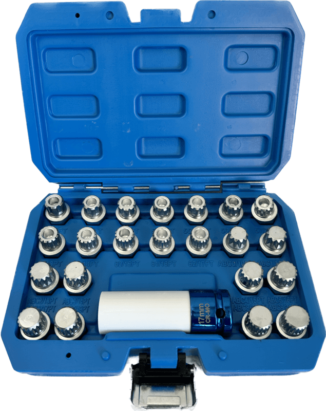 22 Piece Audi Wheel Locking Key Socket Set Pattern Style 22 Piece Audi Wheel Locking Key Socket Set Pattern Style