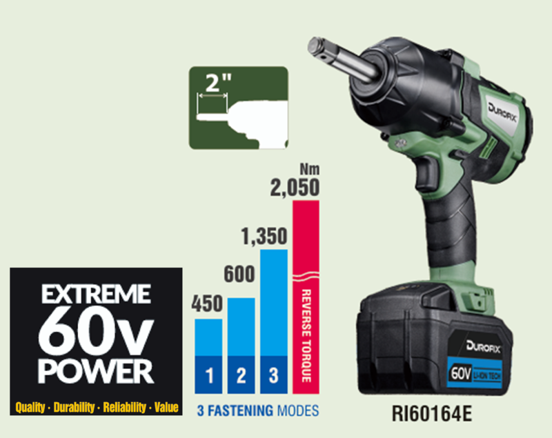 Battery Operated Impact Wrench 1/2" Drive 2" Anvil Li-Ion 60V Kit