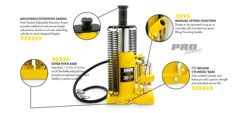ESCO Pro Series 30 Ton Air Hydraulic Bottle Jack