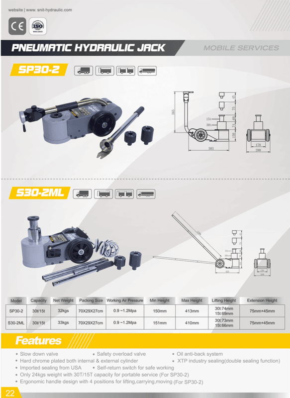 Snit 2-Stage Pneumatic Hydraulic Jack – 30T / 15T – Fold-Up Handle